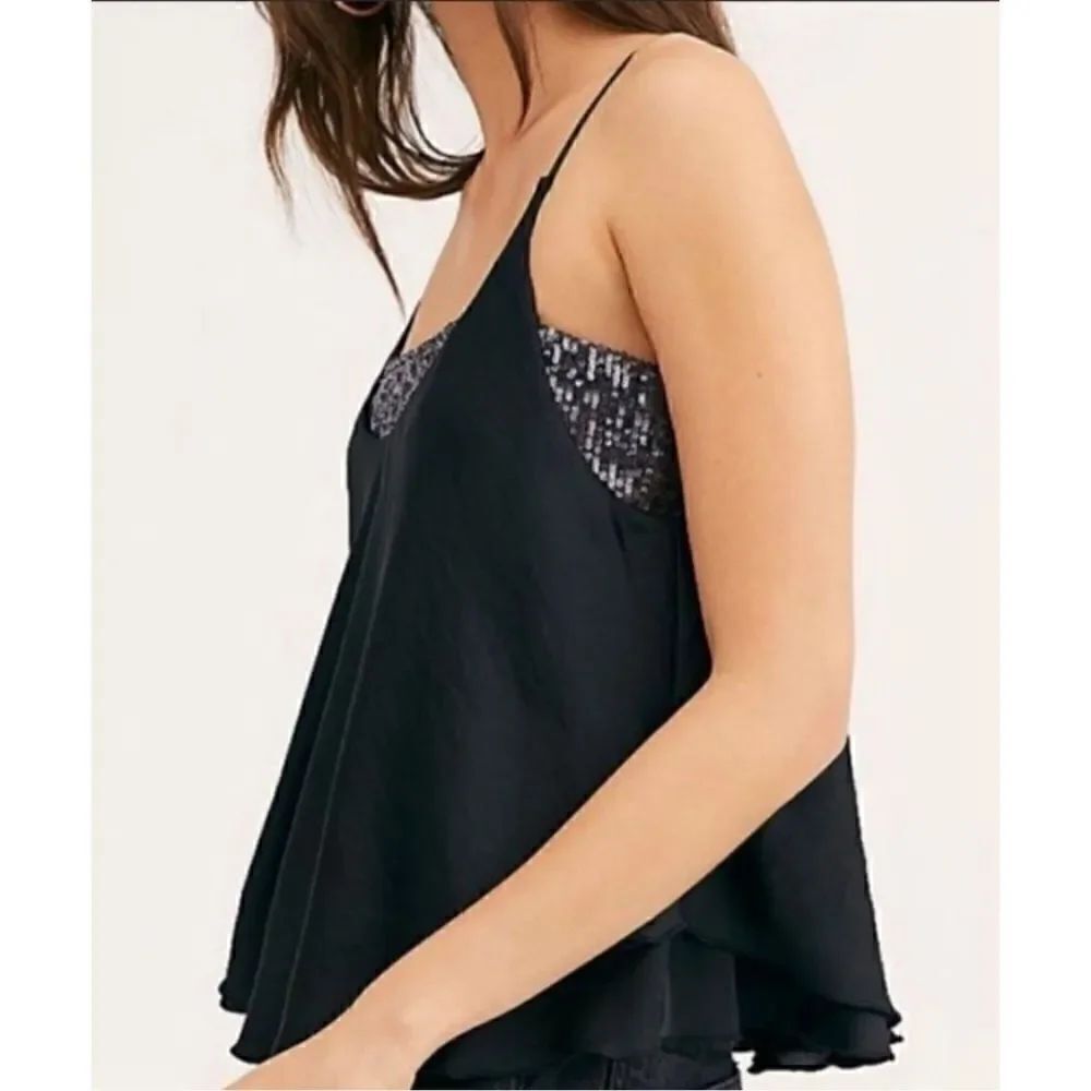 Free People Intimately Turn It On Cami Tank Top in Black Size Large